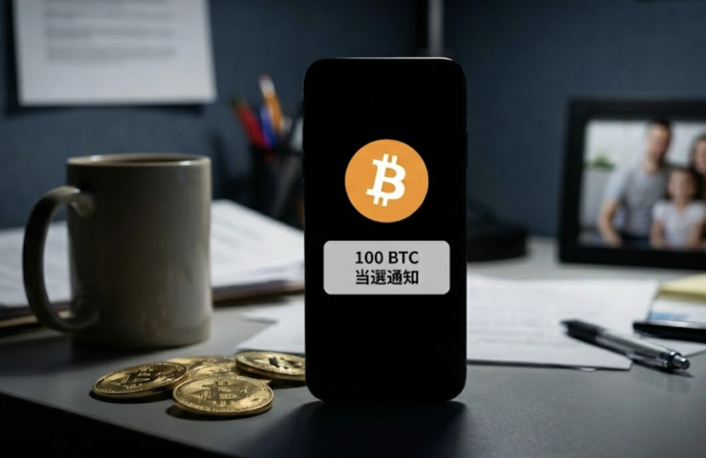 ■100ビットコイン当選の“通知”から始まる副業詐欺
